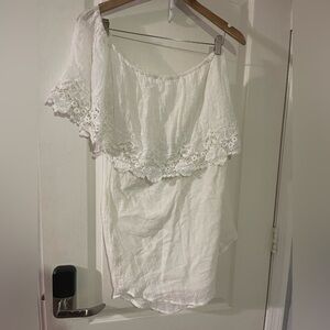 O'Neill White One Shoulder Dress With Eyelet Lace